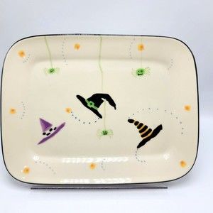 Hartstone Pottery Hocus Pocus Halloween Platter Tray Spider Witch Hat Candy 12"